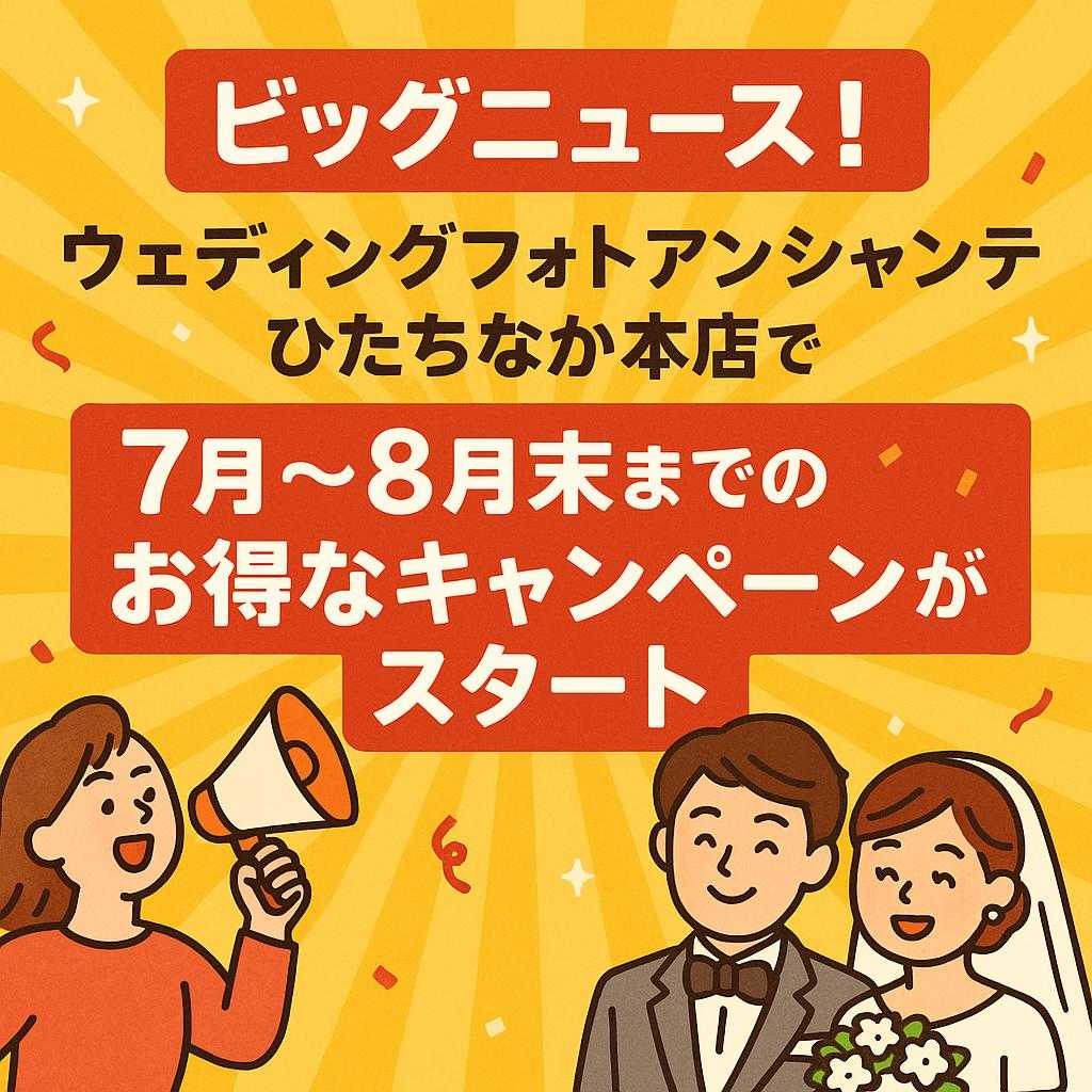 ビッグニュース！ウェディングフォトアンシャンテひたちなか本店で、7月～8月末までのお得なキャンペーンがスタート