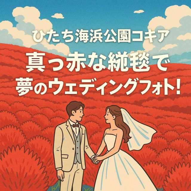 「【ひたち海浜公園コキア】真っ赤な絨毯で夢のウェディングフォト！」