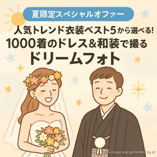 【夏限定スペシャルオファー】人気トレンド衣装ベスト5から選べる！1000着のドレス＆和装で撮るドリームフォト