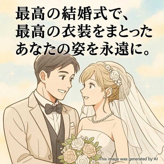 「最高の結婚式で、最高の衣装をまとったあなたの姿を永遠に。」