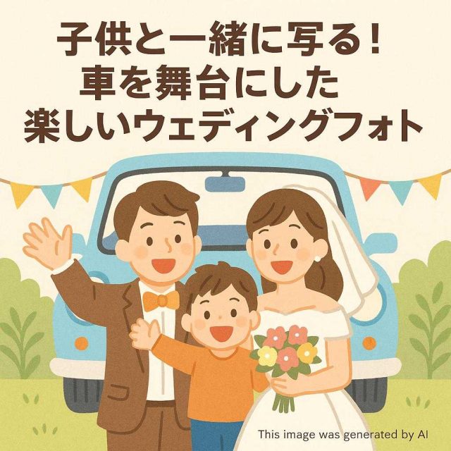 子供と一緒に写る！車を舞台にした楽しいウェディングフォト