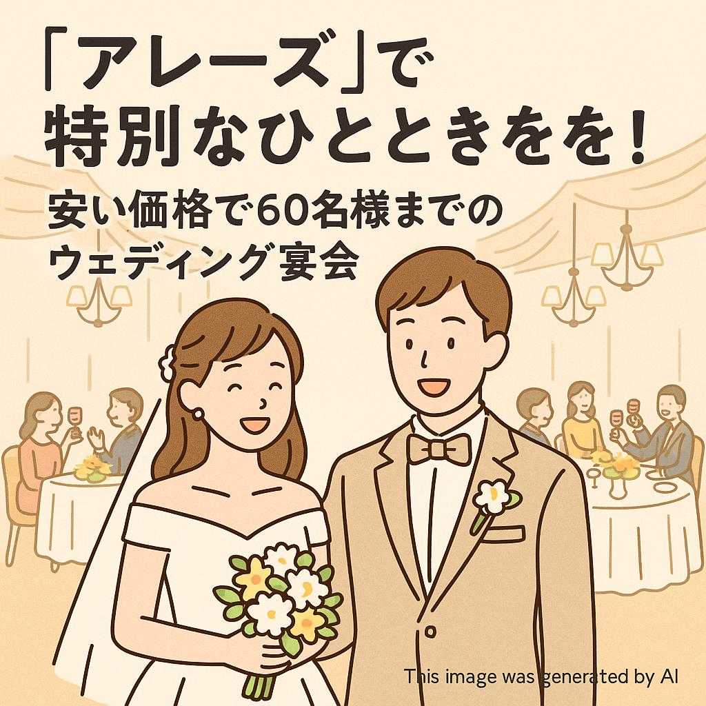 アレーズ」で特別なひとときを！安い価格で60名様までのウェディング宴会