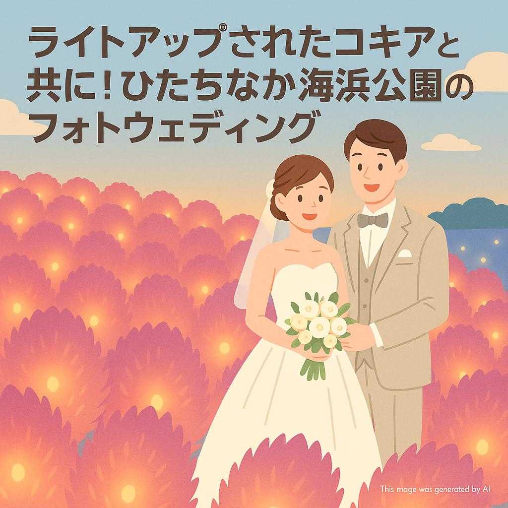 ライトアップされたコキアと共に！ひたちなか海浜公園のフォトウェディング