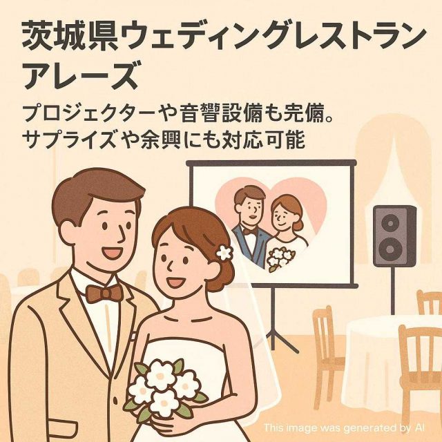 茨城県ウェディングレストランアレーズ プロジェクターや音響設備も完備。サプライズや余興にも対応可能