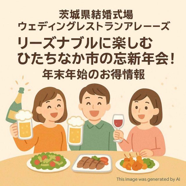 茨城県結婚式場ウェディングレストランアレーズ リーズナブルに楽しむひたちなか市の忘新年会！年末年始のお得情報