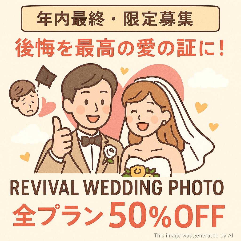 【年内最終・限定募集】後悔を最高の愛の証に！Revival Wedding Photo 全プラン50%OFF