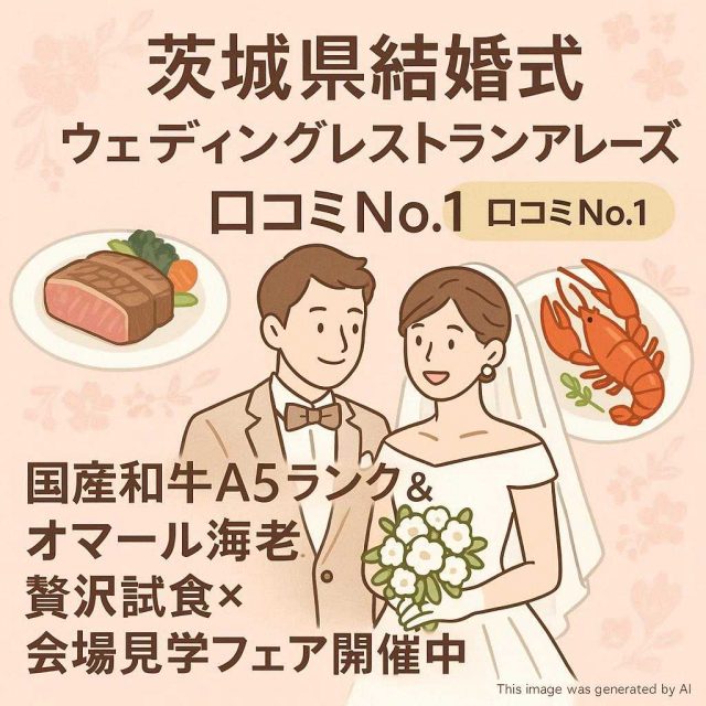 茨城県結婚式 ウェディングレストランアレーズ 【口コミNo,1】国産和牛A5ランク＆オマール海老贅沢試食×会場見学フェア開催中