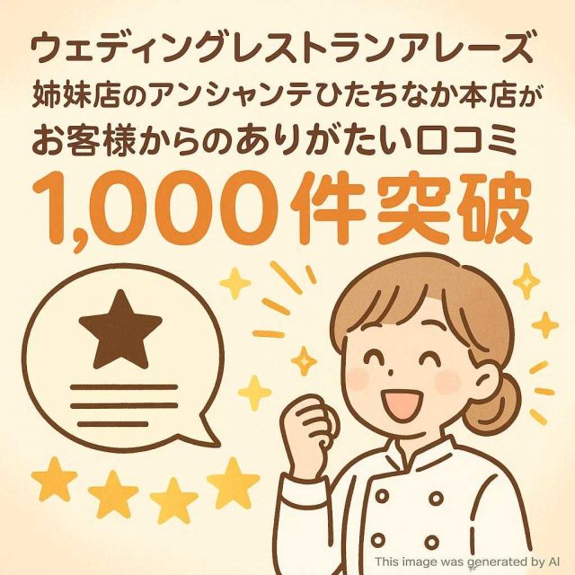 ウェディングレストランアレーズ 姉妹店のアンシャンテひたちなか本店がお客様からのありがたい口コミ1,000件突破
