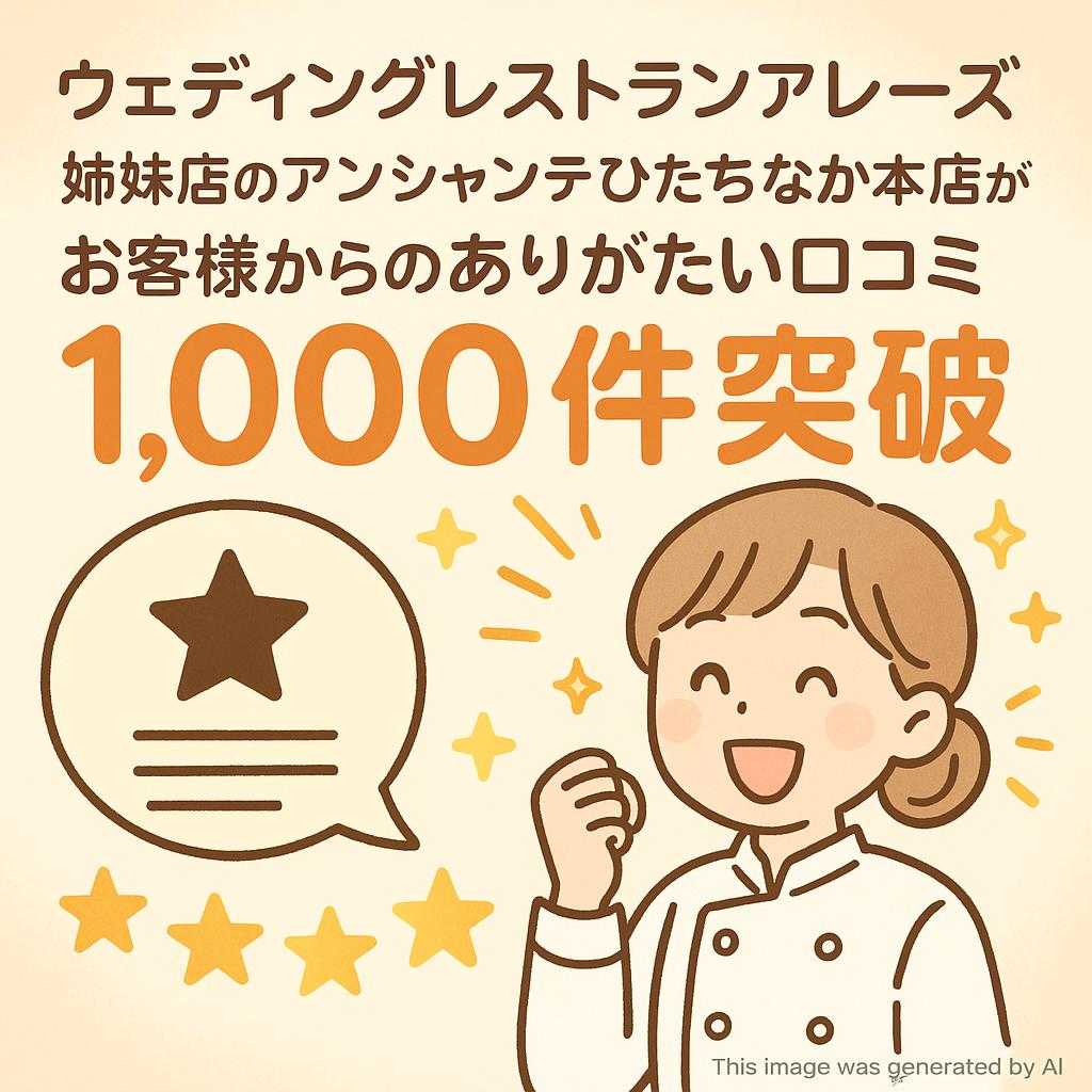 ウェディングレストランアレーズ 姉妹店のアンシャンテひたちなか本店がお客様からのありがたい口コミ1,000件突破