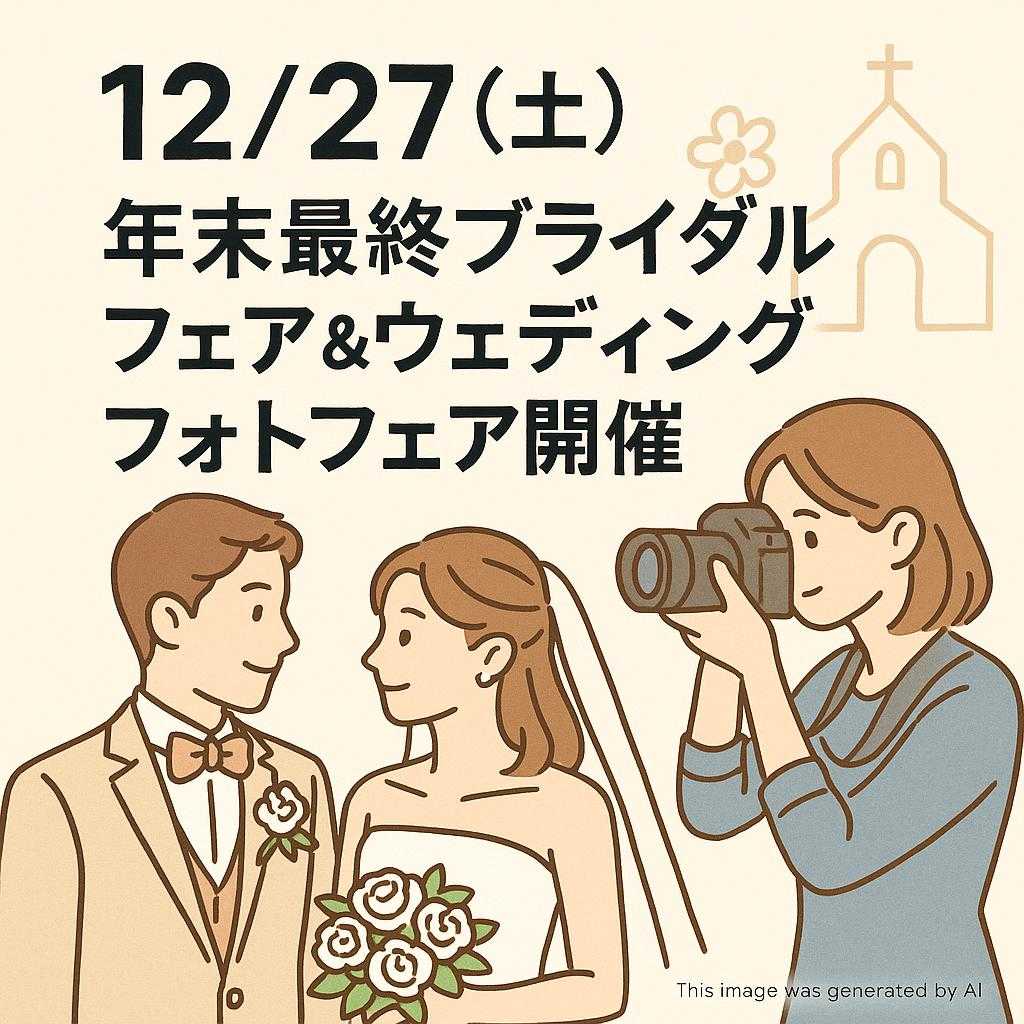 12/27（土）年末最終ブライダルフェア＆ウェディングフォトフェア開催