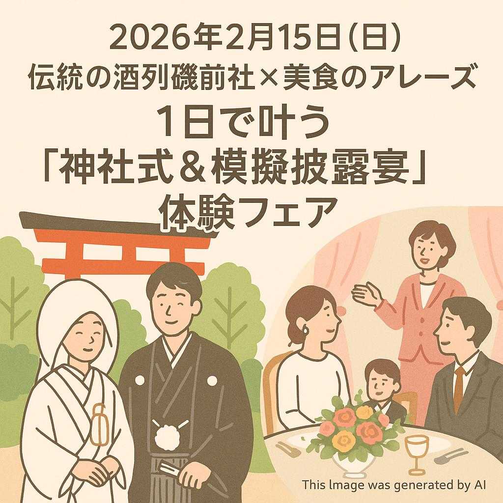 2026年2月15日（日）伝統の酒列磯前神社×美食のアレーズ｜1日で叶う「神社式＆模擬披露宴」体験フェア