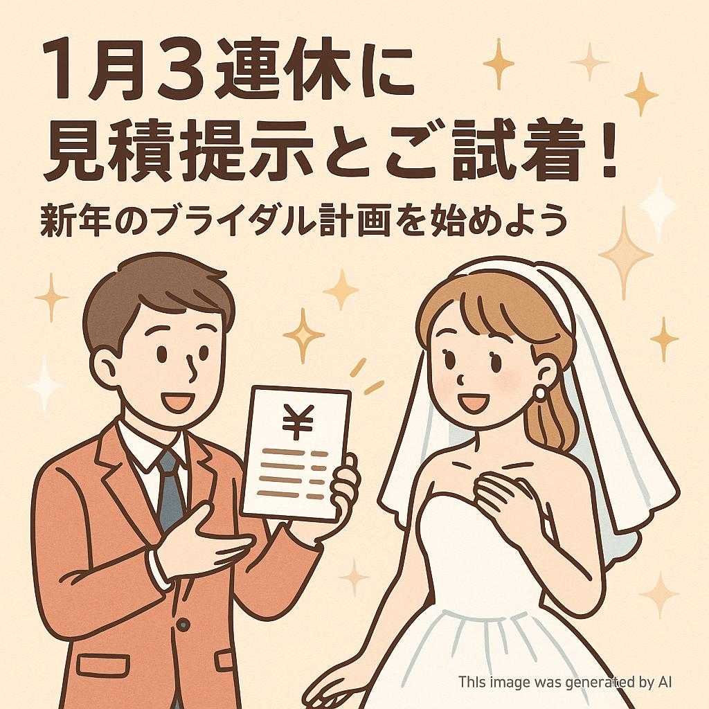 １月３連休に見積提示とご試着！新年のブライダル計画を始めよう