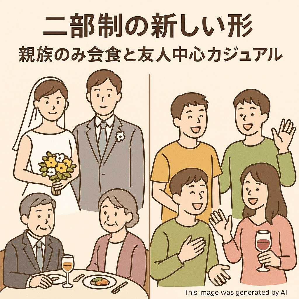 二部制の新しい形 親族のみ会食と友人中心カジュアル