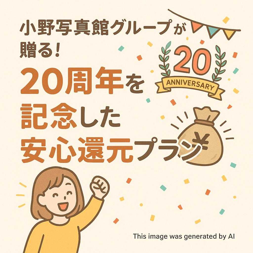 小野写真館グループが贈る！20周年を記念した安心還元プラン