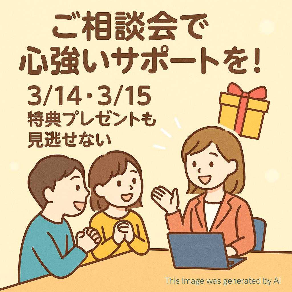 ご相談会で心強いサポートを！3/14・3/15特典プレゼントも見逃せない