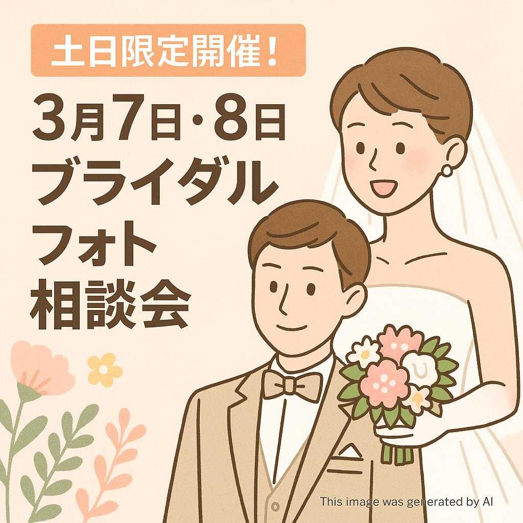 土日限定開催！３月7日・8日のブライダルフォト相談会