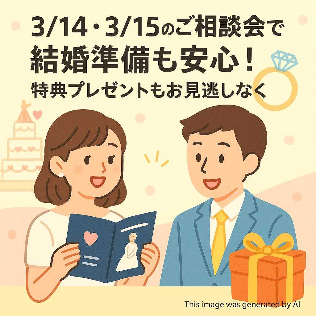 3/14・3/15のご相談会で結婚準備も安心！特典プレゼントもお見逃しなく