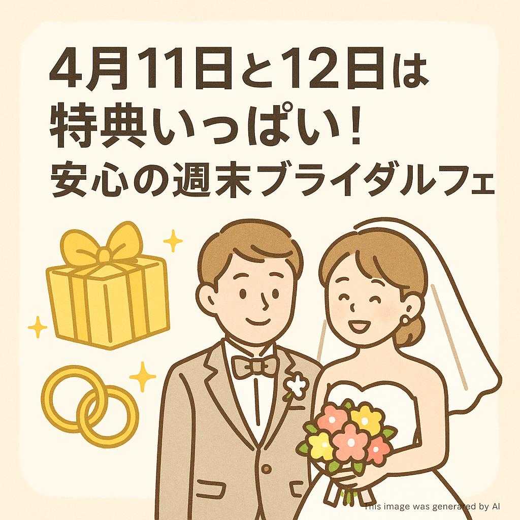 4月11日と12日は特典いっぱい！安心の週末ブライダルフェア