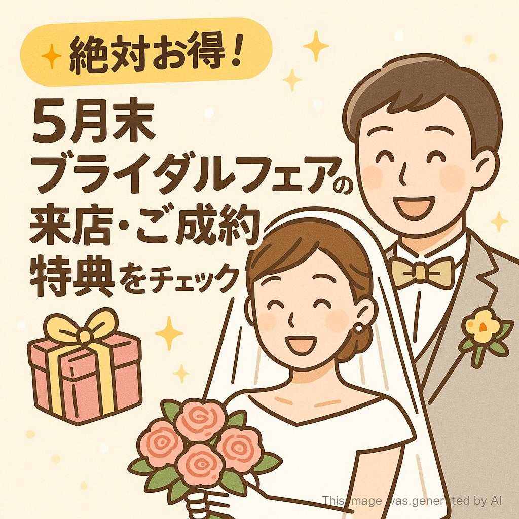 絶対お得！5月末ブライダルフェアの来店・ご成約特典をチェック