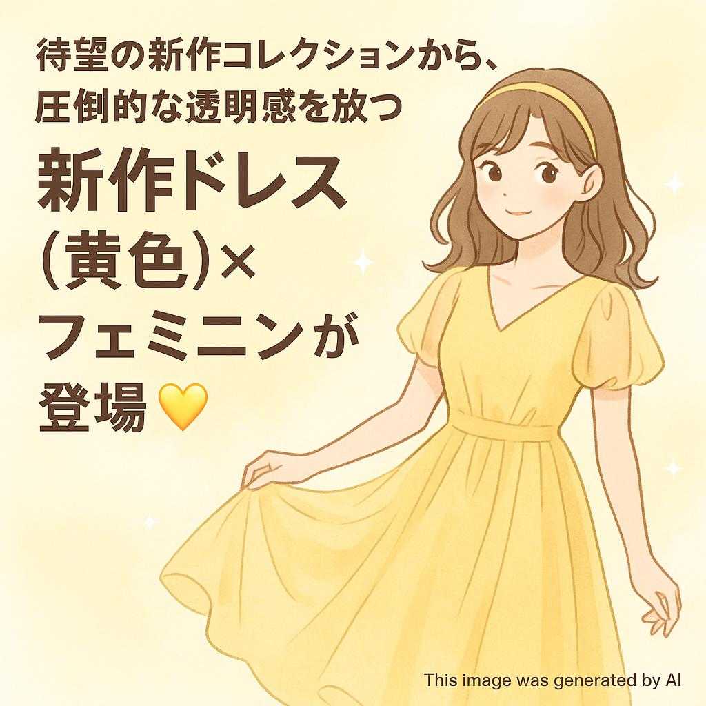 待望の新作コレクションから、 圧倒的な透明感を放つ【新作ドレス(黄色)×フェミニン】が登場💛