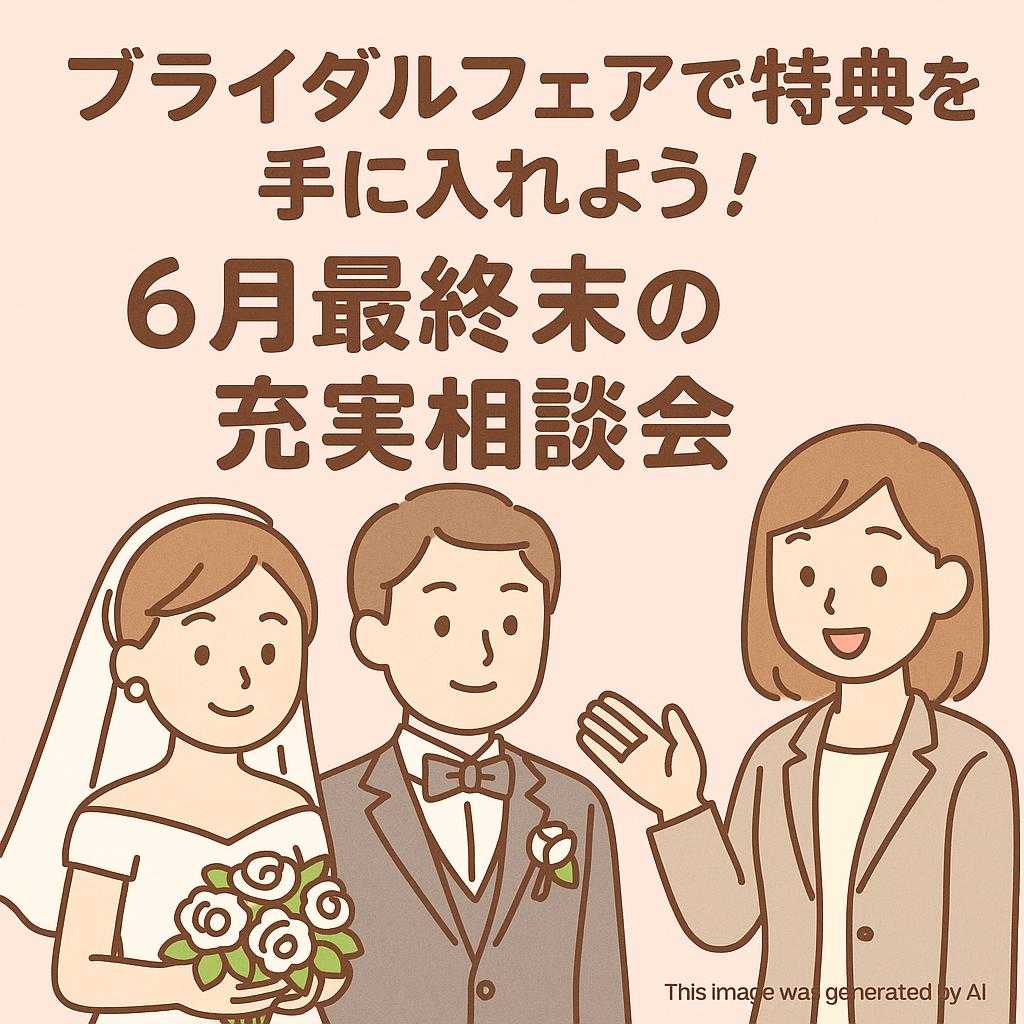 ブライダルフェアで特典を手に入れよう!6月最終末の充実相談会