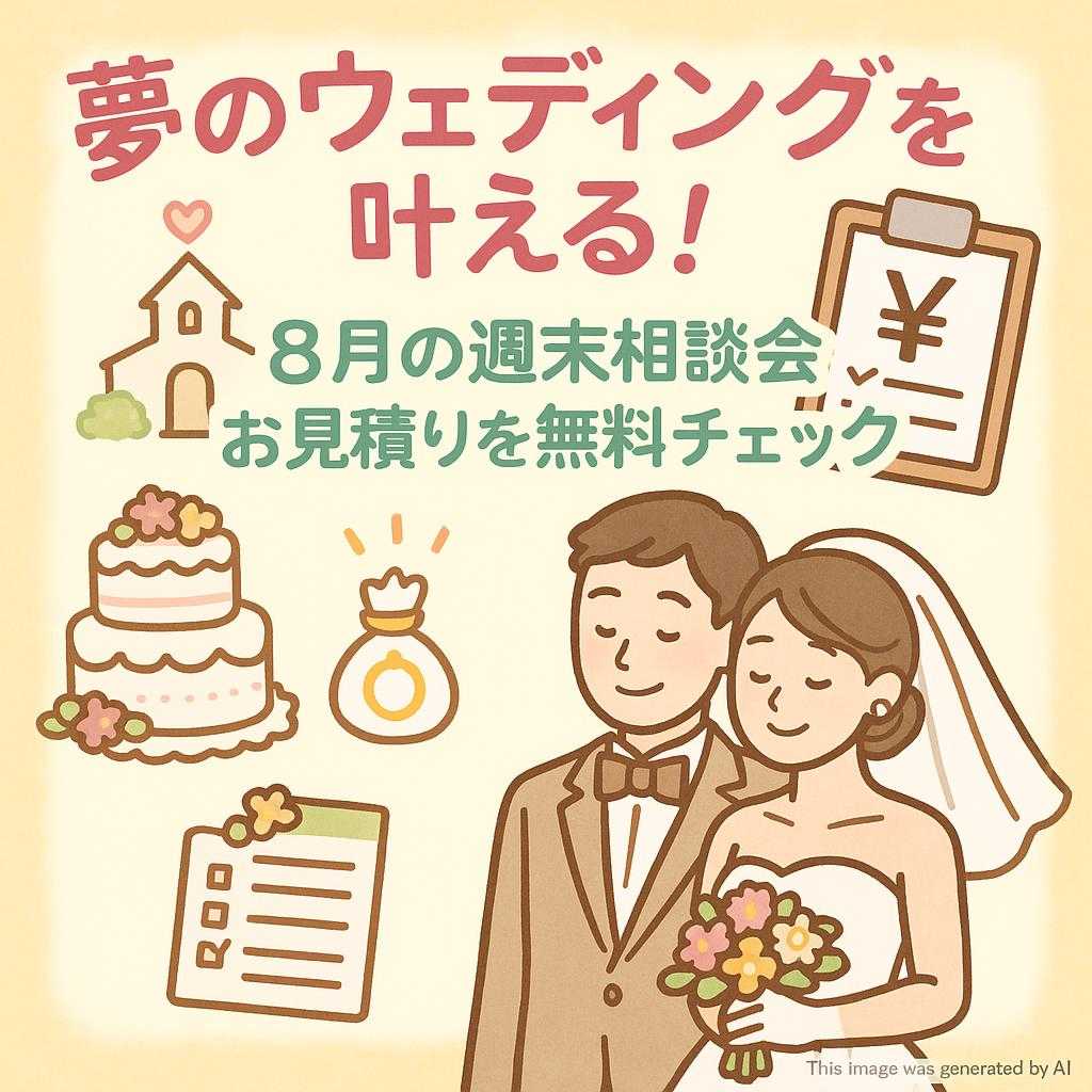夢のウェディングを叶える！8月の週末相談会でお見積りを無料チェック