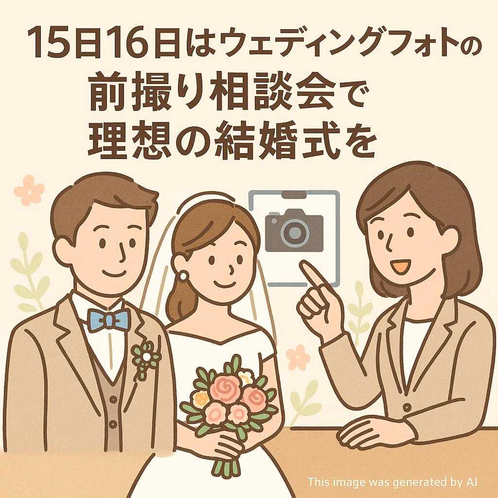 15日16日はウェディングフォトの前撮り相談会で理想の結婚式を